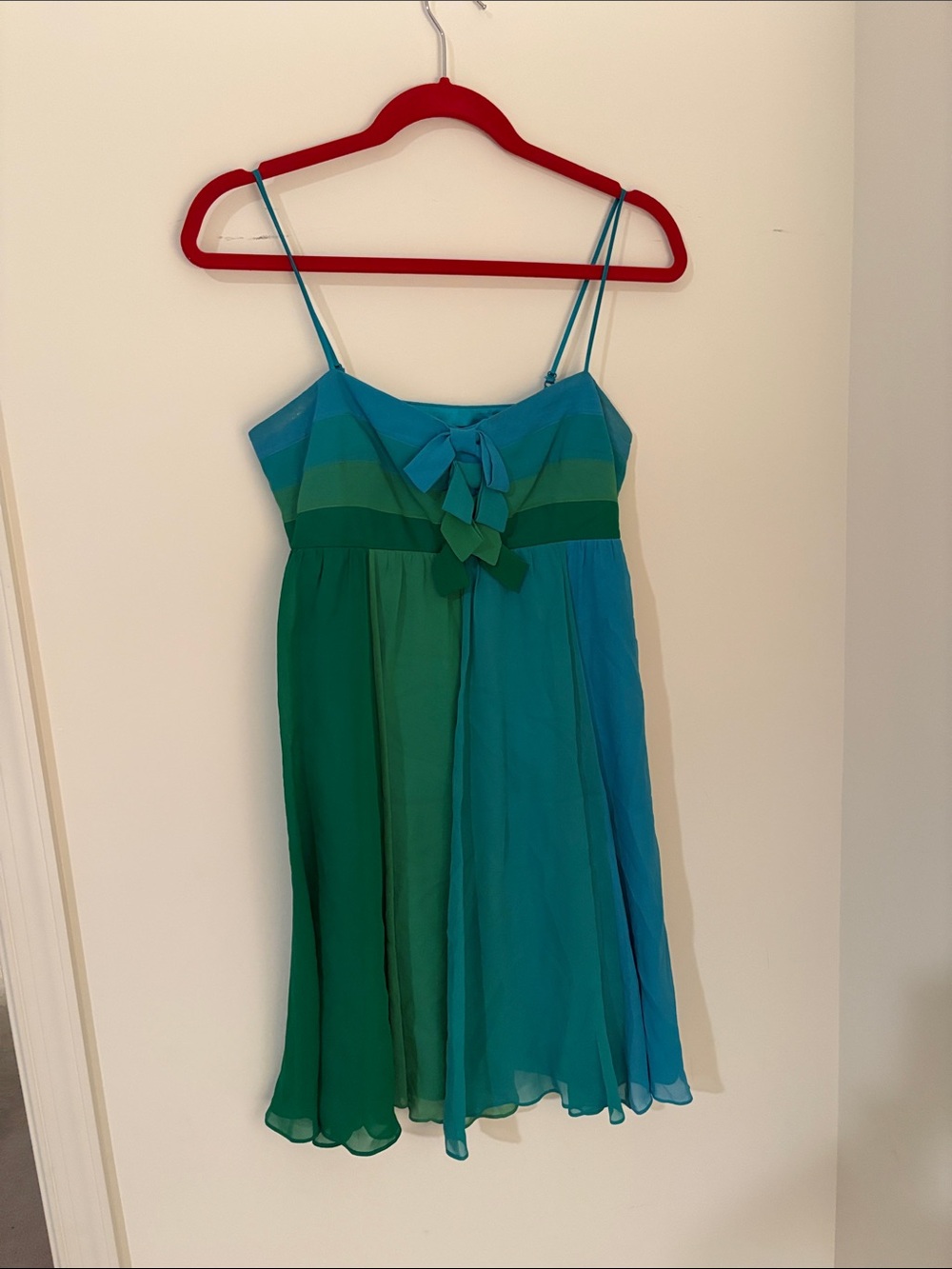 Betsey Johnson Turquoise & Green Striped Spaghetti Strap Dress